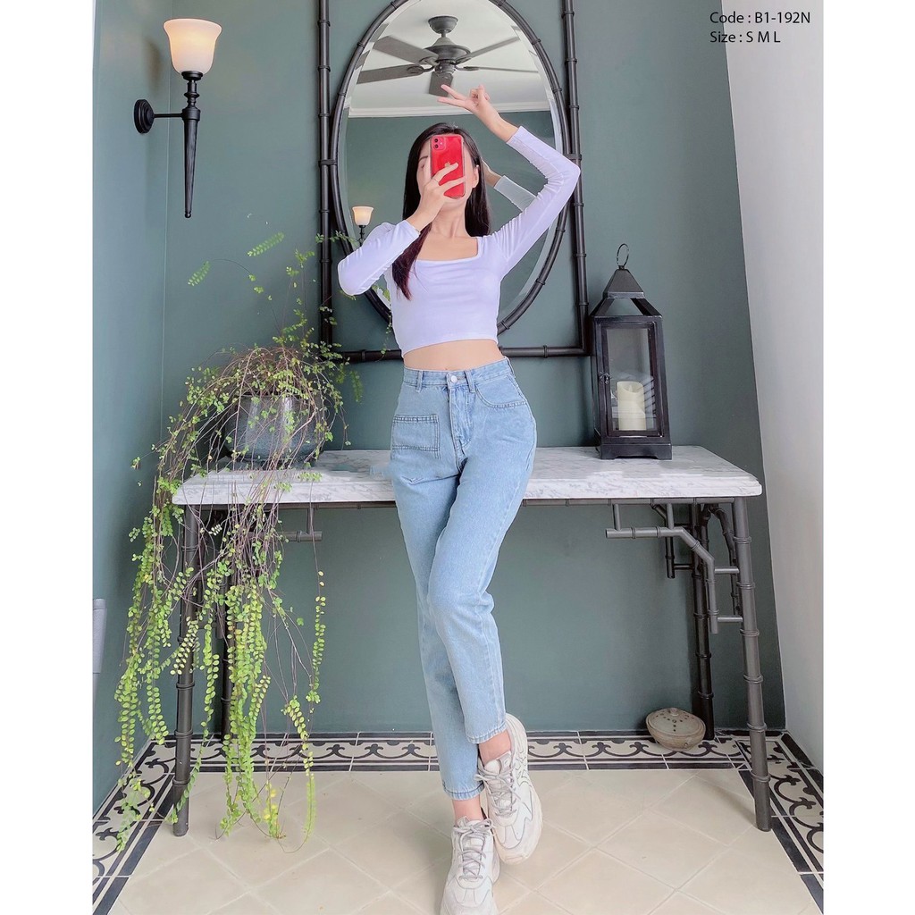 Quần Baggy Jean Nữ Kpboutique Màu Xanh Nhạt Lưng Cao Hình Thật 100% Cam Kêt Đổi Trả [FREESHIP] B1-192