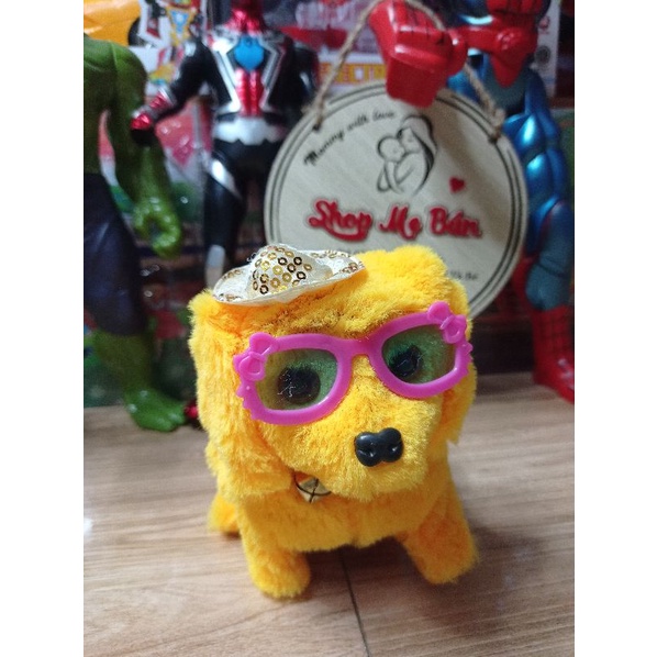 Đồ chơi chó bông đeo kính chạy pin biết di chuyển, vẫy đuôi, biết kêu, mắt sáng,( kèm video ảnh thật )