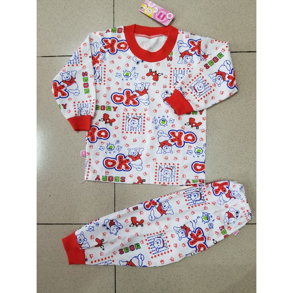 Bộ thun cotton tay dài in gấu pooh cho bé trai và gái