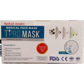 (Không Xổ Sợi) Khẩu Trang Y Tế 3 Lớp Herbal Maskin TPRO MASK (Hộp 50 cái)