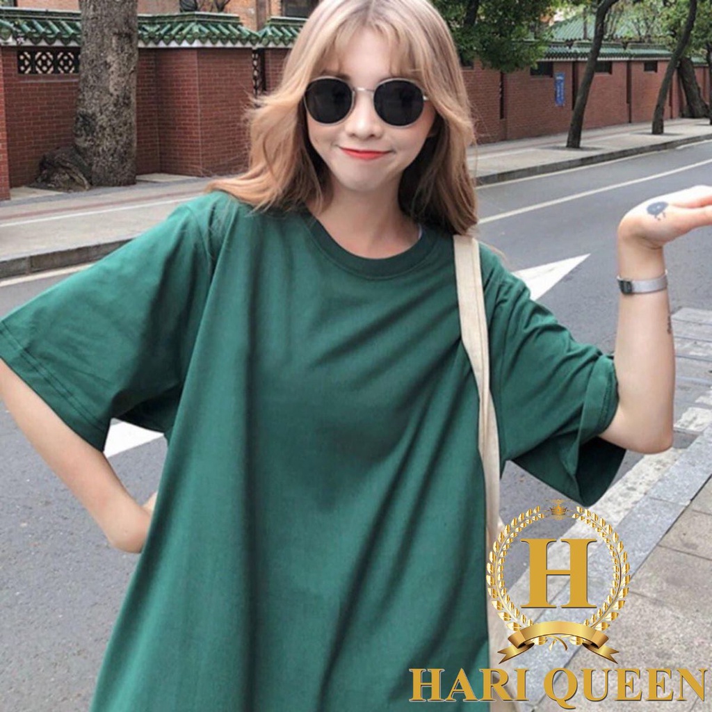 Áo thun tay lỡ Xanh lá đậm trơn hót trend HARIQUEEN - Áo phông nam nữ unisex xanh két form rộng 65kg
