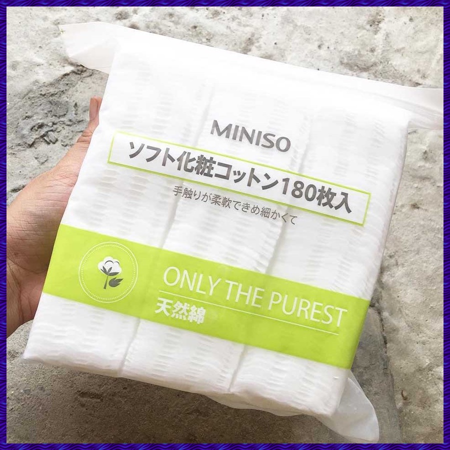 Bông Tẩy Trang Nhật Bản Miniso 180 Mếng - 100% Cotton Làm Sạch Mọi Bụi Bẩn, Bã Nhờn Và Tẩy Sạch Lớp Trang Điểm Trên Mặt