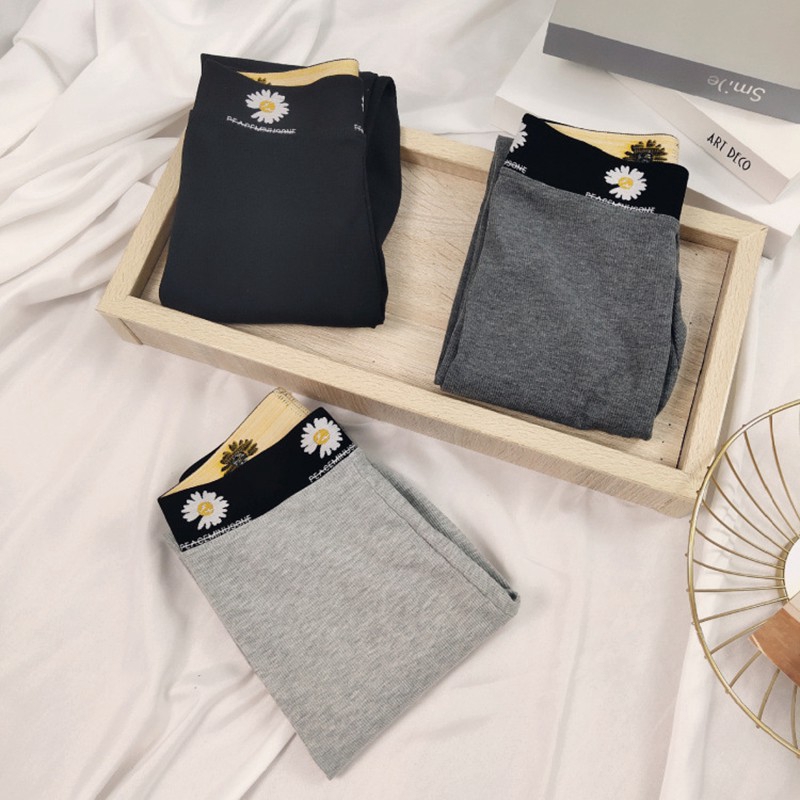 [Baywellfashion]Women Casual Daisy Embroidery Leggings Stretchy Elastic Pencil High Waist Feet Trousers | BigBuy360 - bigbuy360.vn