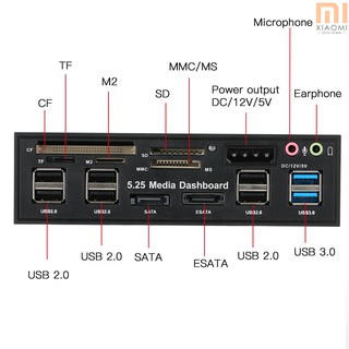 【shine】Multi-Function USB 3.0 Hub eSATA SATA Port Internal Card Reader PC Dashboard Media Front Panel Audio for SD MS CF TF M2 MMC Memory Cards Fits 5.25" Bay