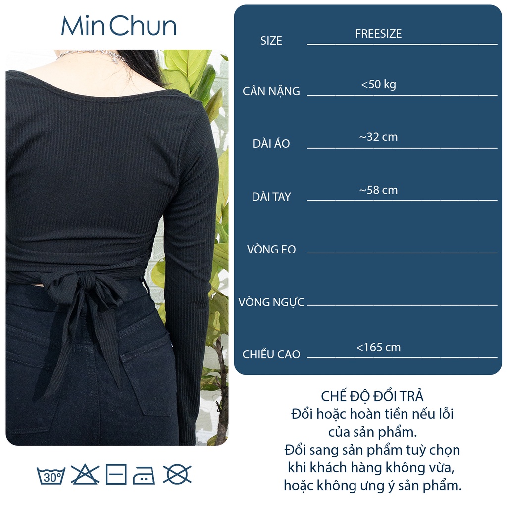 Áo croptop nữ tay dài kiểu sexy cột dây có mút ngực MINCHUN ACD03