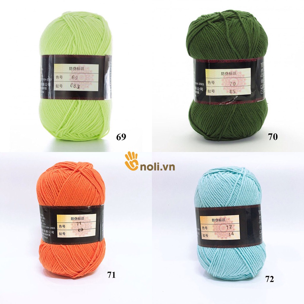 Len milk cotton 125g loại 1 se tròn, săn chắc, tơi xốp, đan móc khăn, áo, túi xách, thú bông cho bé (Mã 61 đến 78 )