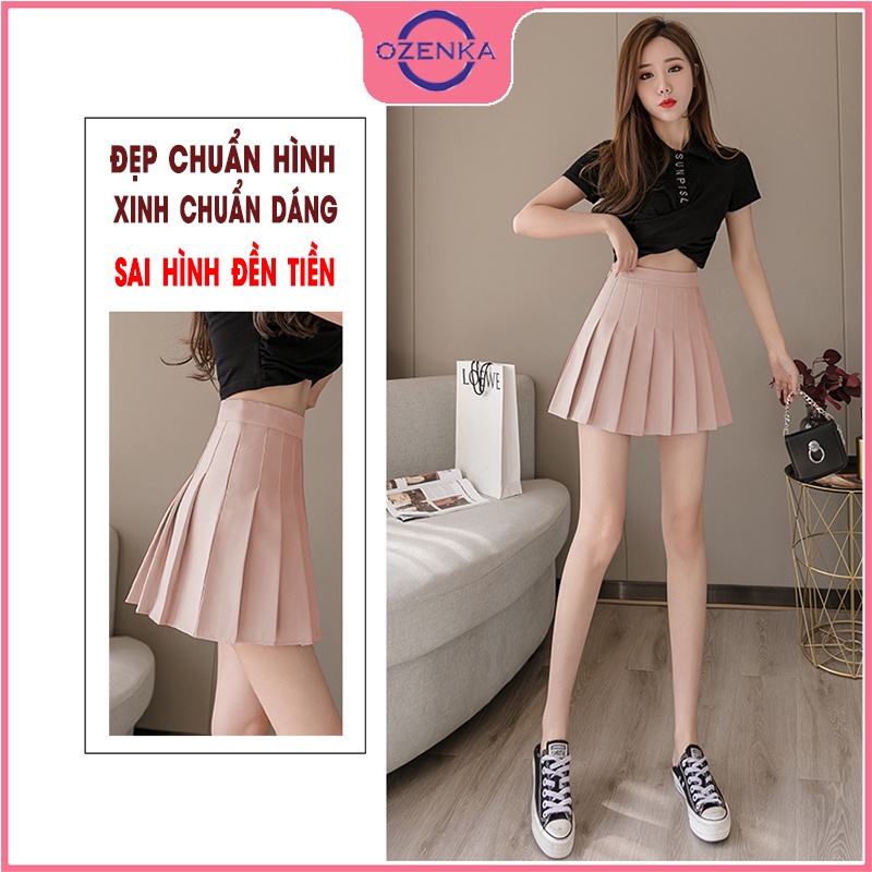 Chân váy ngắn xếp ly tennis OZENKA , chân váy cạp cao kèm quần trong tuyết mưa đen ghi be mặc đi học đi chơi đi làm | BigBuy360 - bigbuy360.vn