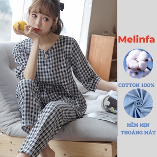 Bộ đồ ngủ quần dài nữ vải bông Cotton tự nhiên mềm mại thoáng mát, bộ Pyjamas mặc nhà nữ mã VABD0282