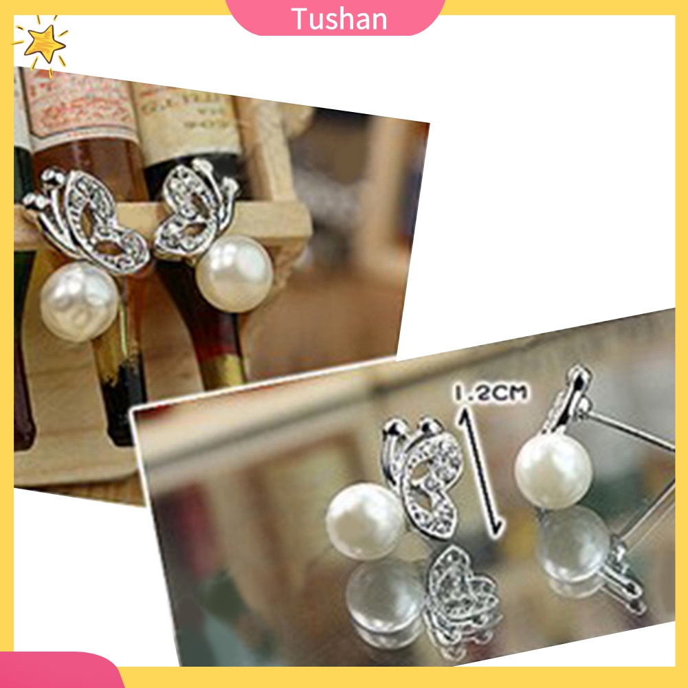 Hoa tai hình bướm đính đá ngọc trai giả dễ thương cho nữ