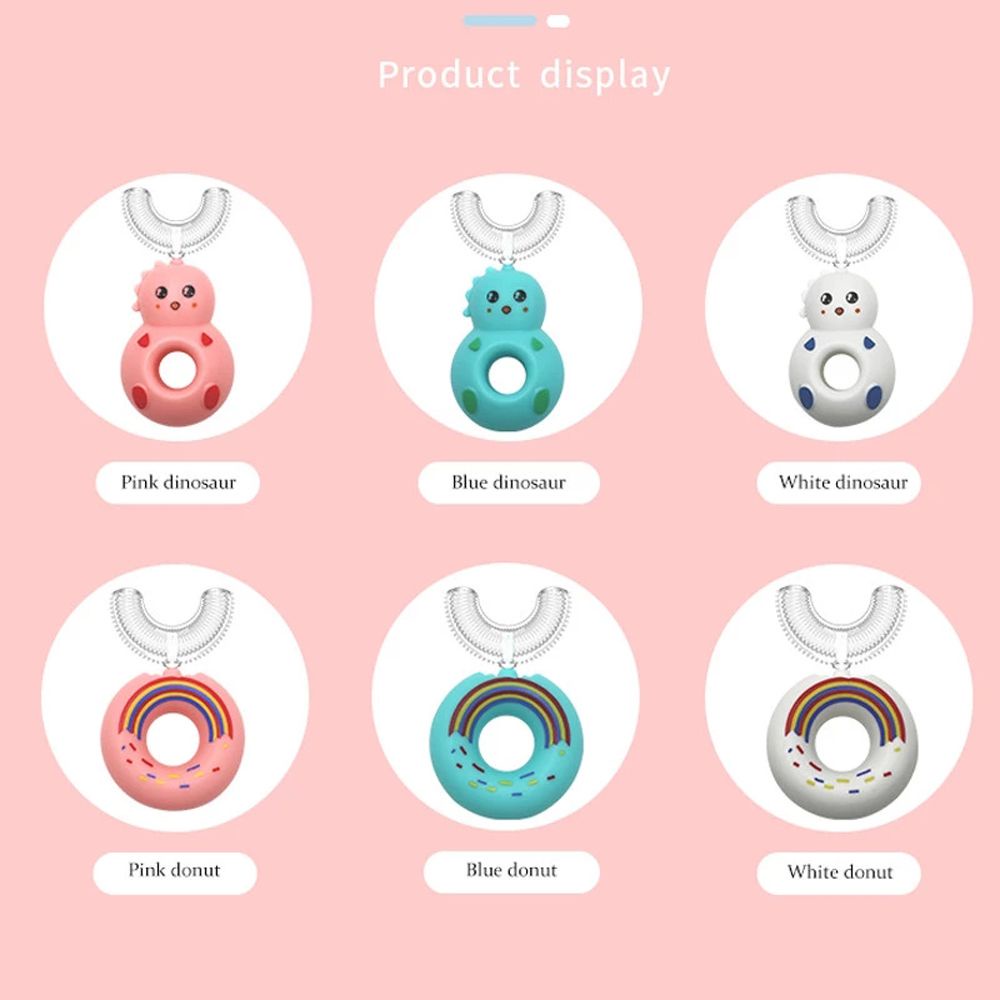 [Hàng mới về] Bàn chải đánh răng hình chữ U bằng silicon mềm hình bánh donut xoay 360 độ cho bé 2-12 tuổi