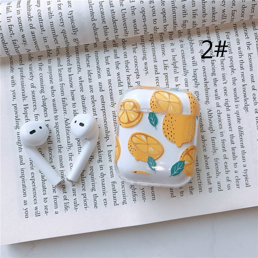 Vỏ Bảo Vệ Hộp Sạc Tai Nghe Airpods 1 / 2 / Pro Bằng Pc Cứng Trong Suốt Chống Sốc Họa Tiết Hồng Hạc / Trái Cây Dễ Thương