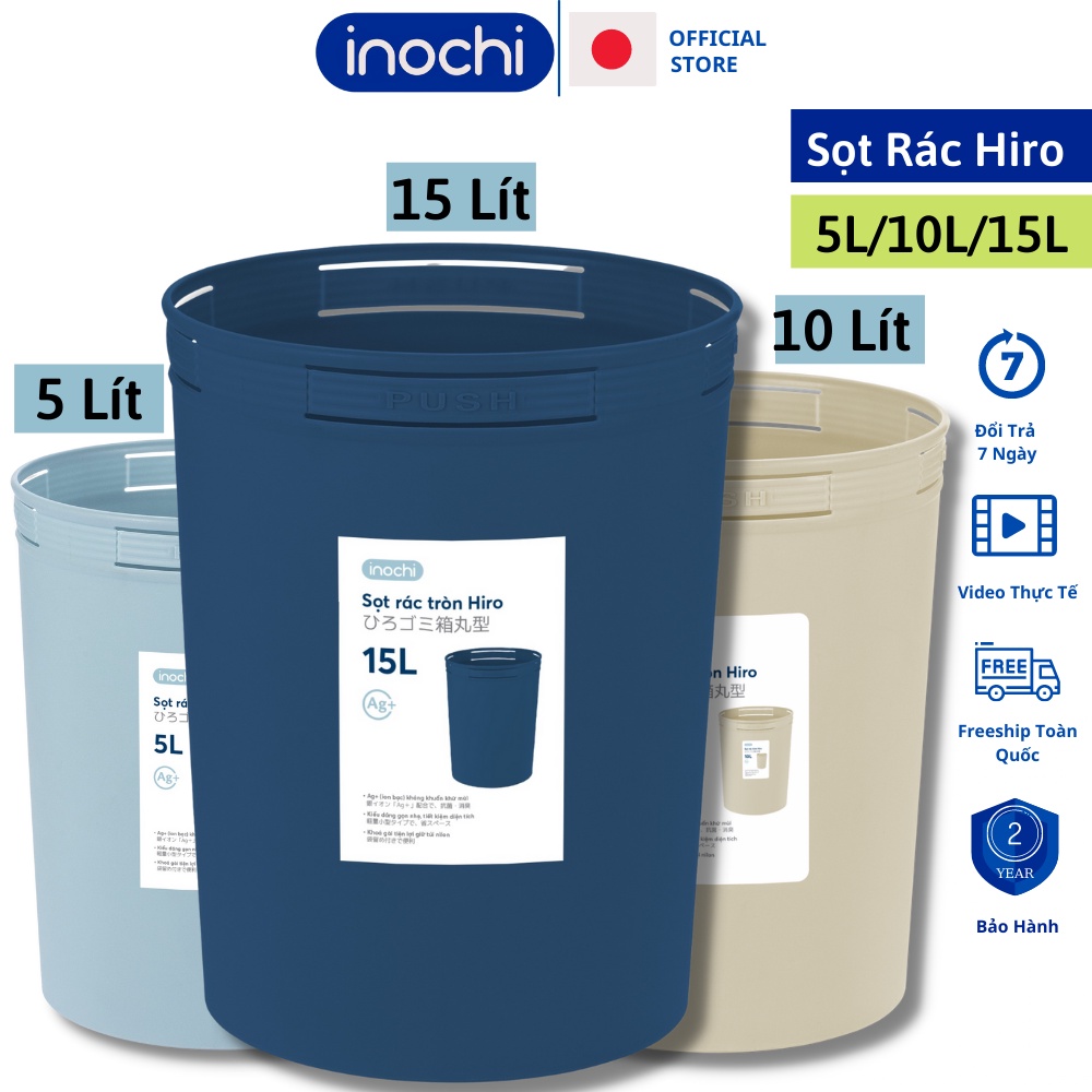 Sọt rác Nhựa Tròn Inochi 5/10/15 Lít Màu Rất Đẹp Làm thùng rác Văn Phòng Khách Sạn SR05L