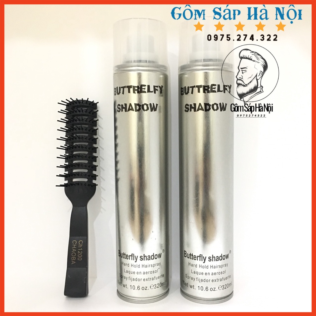 Combo  Gôm Xịt Tóc Butterfly Shadow Siêu Nếp 320ml + Sáp Vuốt Tóc Nam SUAVECITO 100g( Tặng Lược )