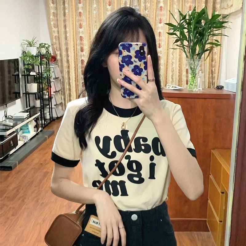 Áo thun tay ngắn cổ thuyền in phong cách Mỹ  tao bao