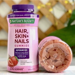 🍭[HSD 08/2026] Kẹo dẻo & Viên Uống đẹp Da Tóc Móng NATURE’S BOUNTY Hair, Skin, & Nail Gummies 6000mcg Mỹ 🍡