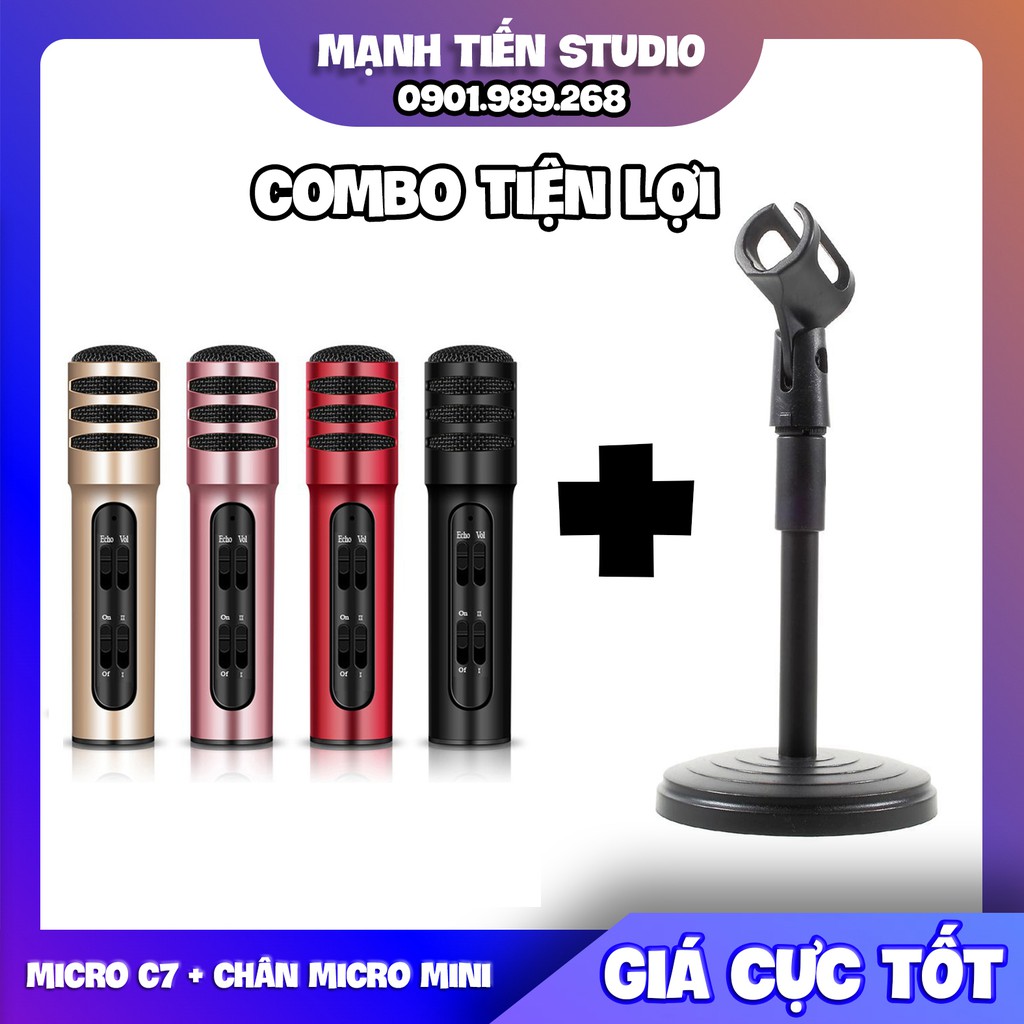 [GIÁ SIÊU RẺ] Bộ micro thu âm C7 hát karaoke, livetream fb, bigo + chân đỡ micro để bàn - giá rẻ nhất