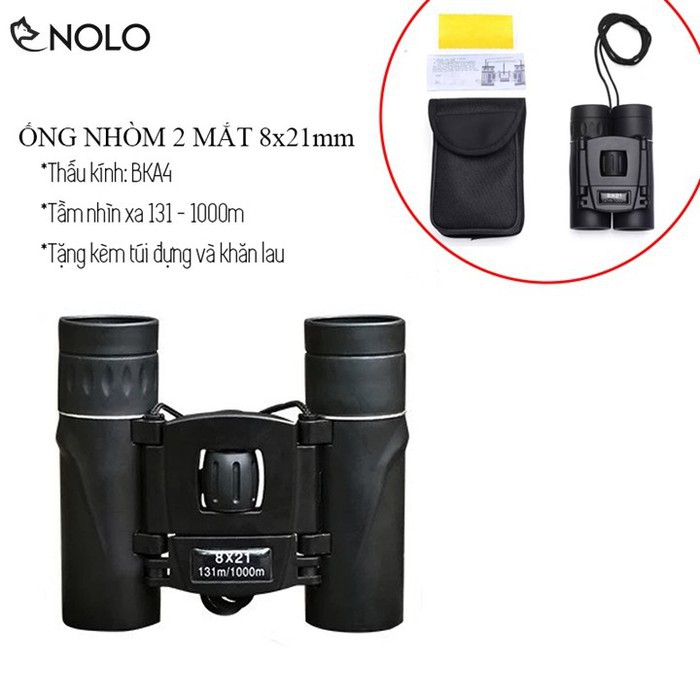 Ống Nhòm 2 Mắt Thấu Kính BAK4 HD 8x21mm Độ Phóng Đại 8x Tầm Nhìn Xa 1000m Có Tặng Kèm Túi Và Khăn