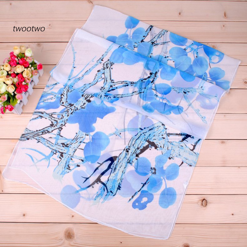 Khăn Choàng Chiffon Dài In Họa Tiết Cây Cối Thời Trang Cho Nữ