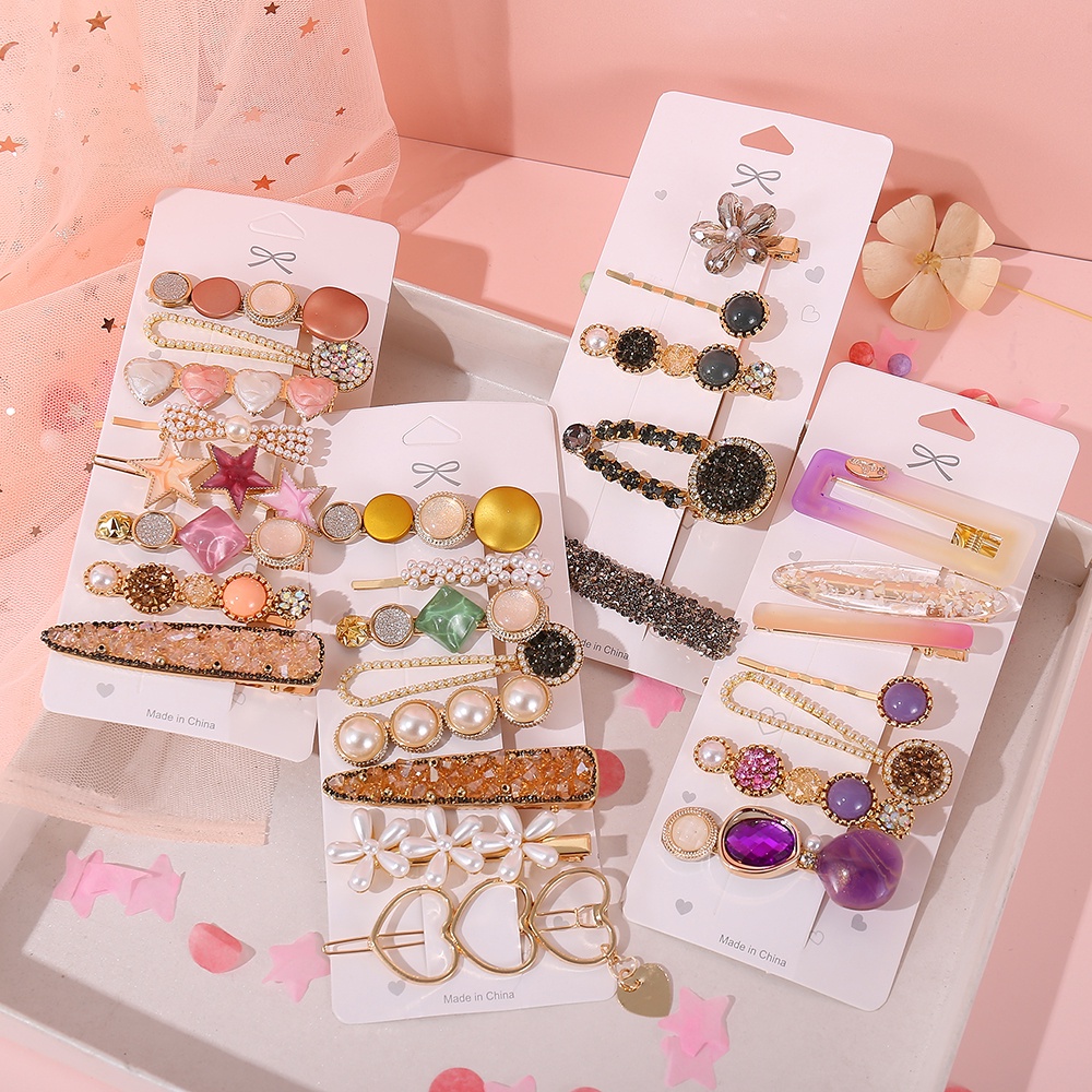 1 Set  Conjunto De Grampo De Cabelo Elegante Com Pérolas De Cristal / Acessórios De Bijuteria Feminina YR