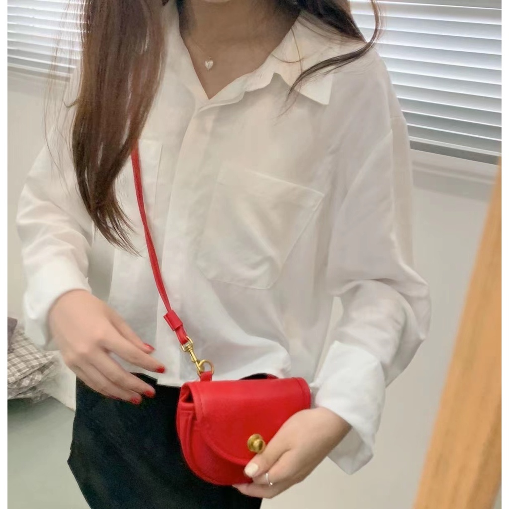 Áo sơ mi BH tay dài màu trơn thiết kế mới thời trang theo phong cách Hàn Quốc cho nữ