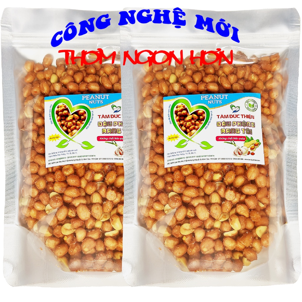 Combo 1KG Đậu Phộng 2 Vị: đậu phộng rang tỏi ớt và đậu phộng rang muối Tâm Đức Thiện (2 x Túi 500GR)