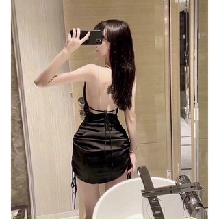 đầm body kiểu hở lưng phối xích có mút ngực sexy gợi cảm