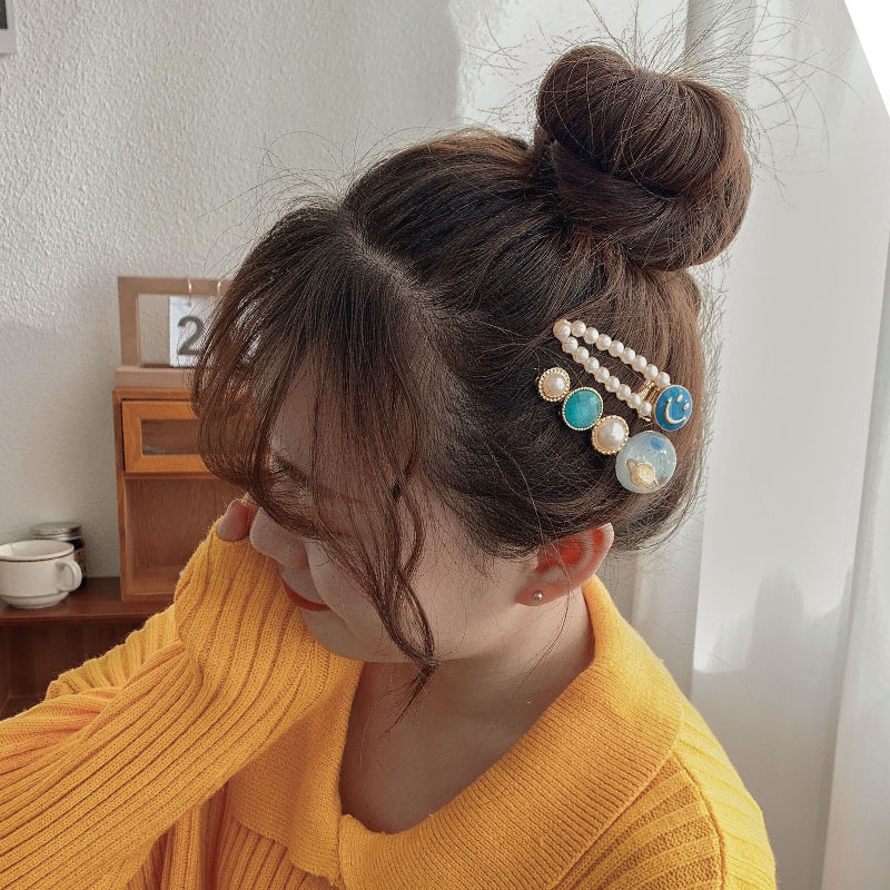 Kẹp tóc kim loại đính ngọc trai nhân tạo thanh lịch cho nữ