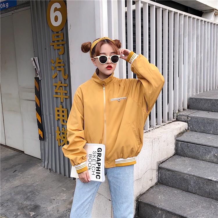Áo khoác bomber vàng mặc được 2 mặt ULZZANG | BigBuy360 - bigbuy360.vn