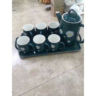 Bộ ấm chén sứ xanh cổ vịt hoa cúc/ quả chanh