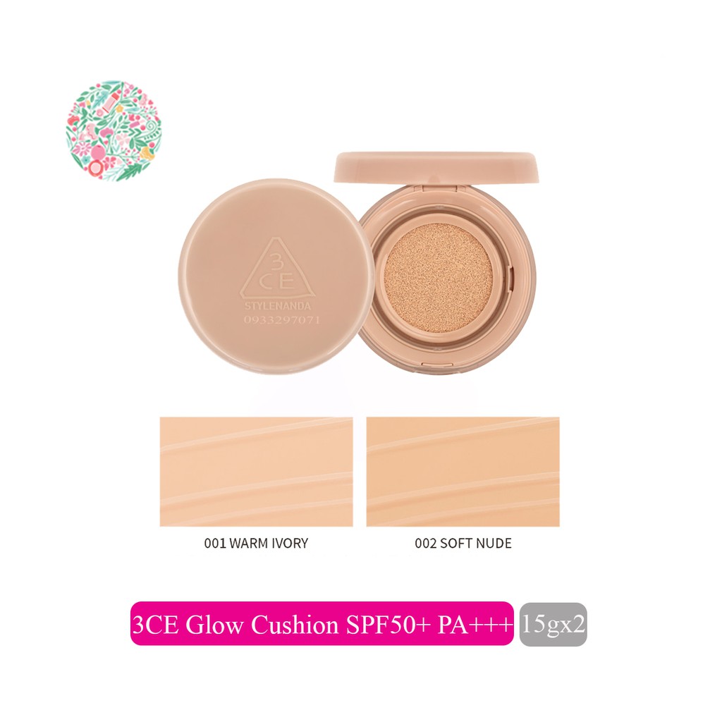 Phấn Nước 2 Lõi 3CE Glow Cushion SPF50+ PA+++ 15gx2