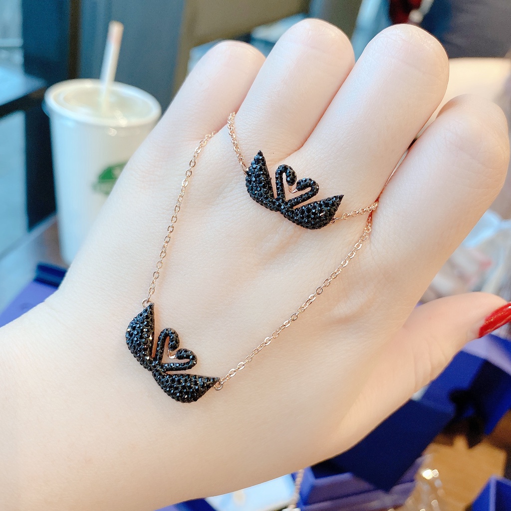 Dây chuyền Lắc tay Swarovski Thiên nga đôi đen