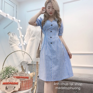 Đầm chiết eo đai lưng caro