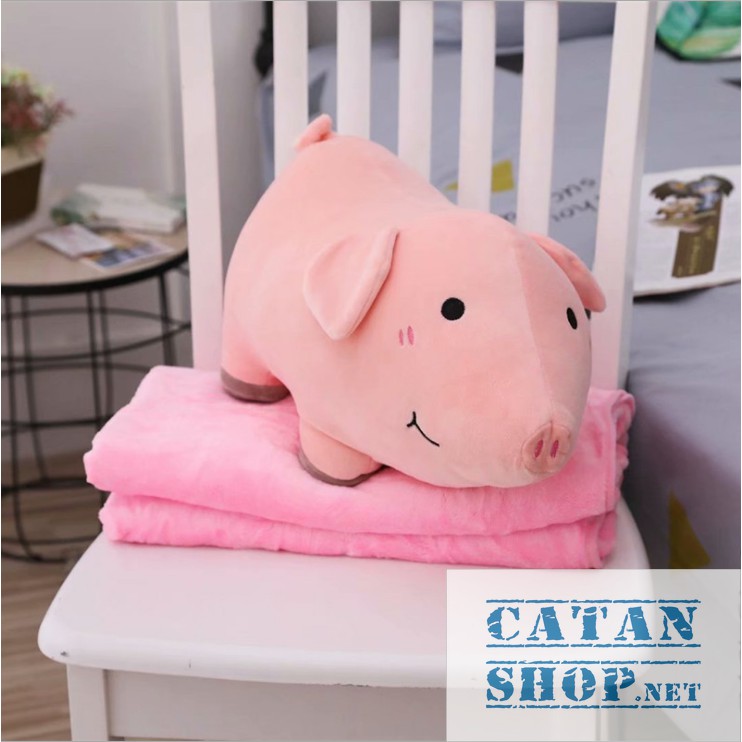 Gối mền heo hồng mập cute, vải thun 4 chiều cực mịn, chăn gối văn phòng, gấu bông CATAN shop, quà tặng sinh nhật 8/3 20/