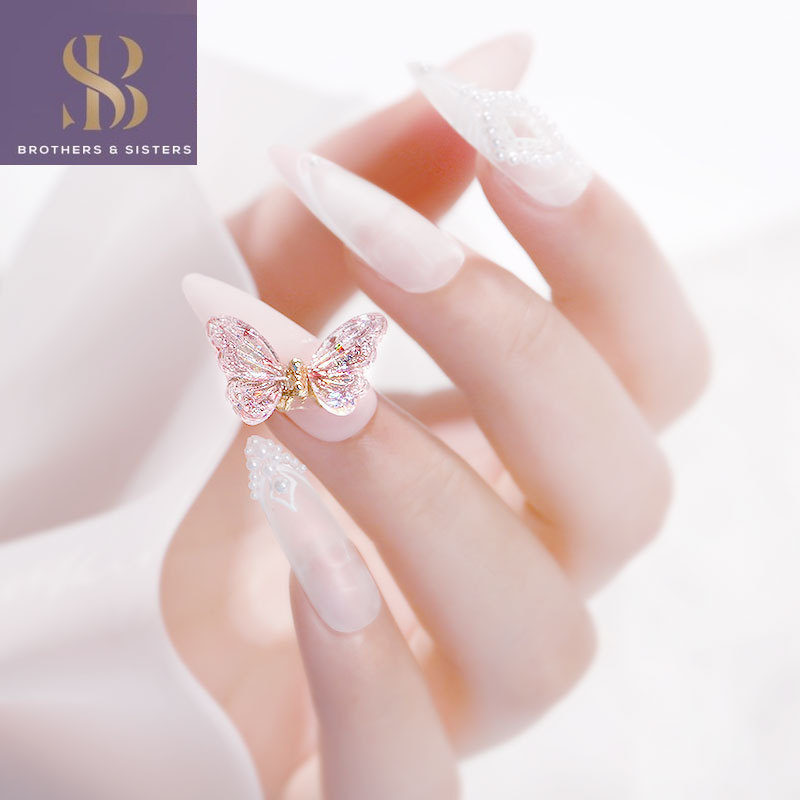 Đá trang trí móng tay nghệ thuật SUAKE hình bướm 3D bằng resin và kim loại đính zircon lấp lánh DIY cho salon