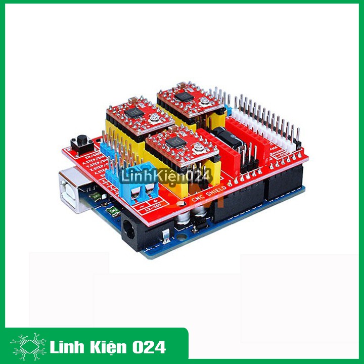 Combo Arduino Uno R3 Dán + Shield Uno R3 + 4 Module A4988 V1