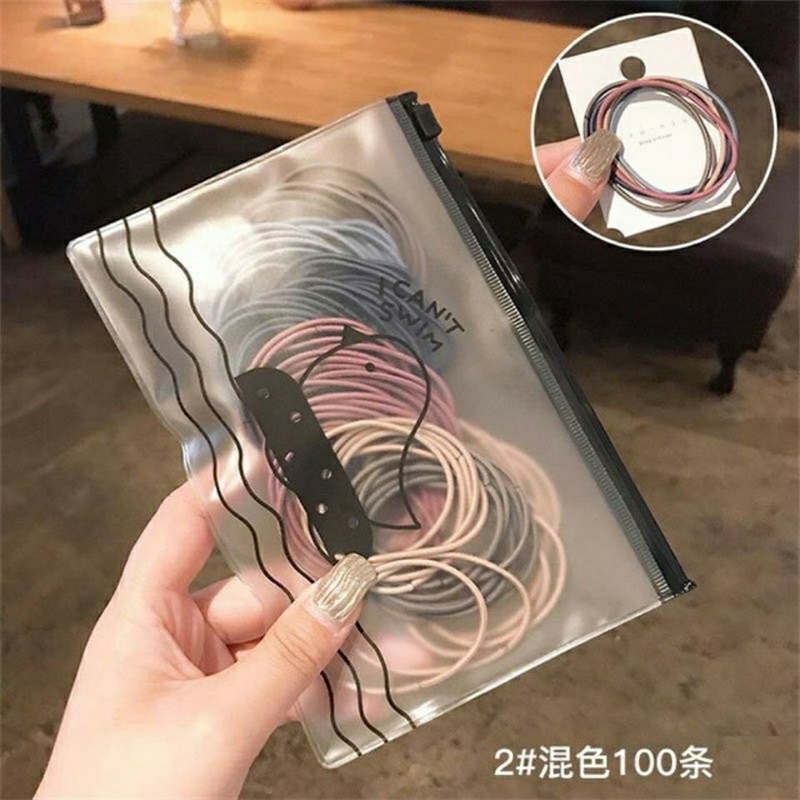 COMBO  100 chun buộc tóc kèm túi Zip - thun cột tóc trơn nhiều màu cho bạn gái