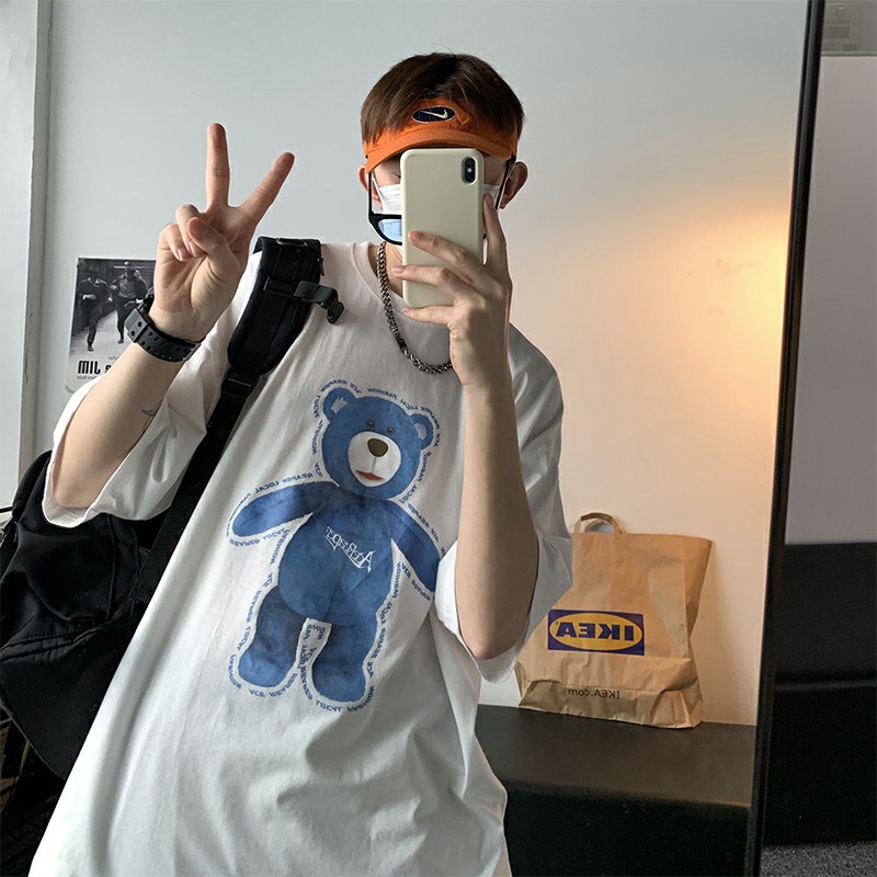 Áo thun tay lỡ nam nữ, áo phông unisex form rộng chất cotton mát mịn thấm hút mồ hôi in hình GẤU XANH | BigBuy360 - bigbuy360.vn