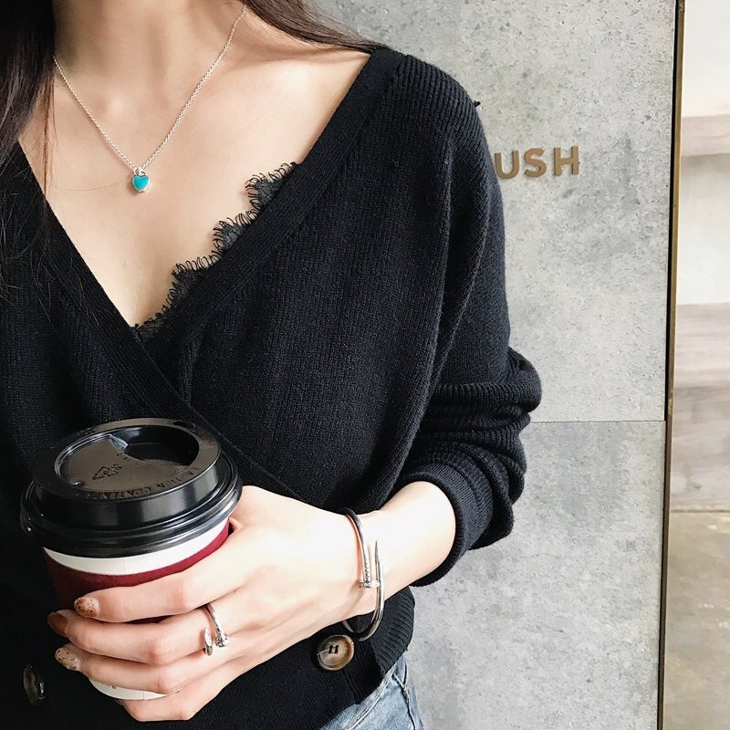 Dây chuyền/vòng tay bạc S925 mặt hình trái tim tráng men màu xanh dương