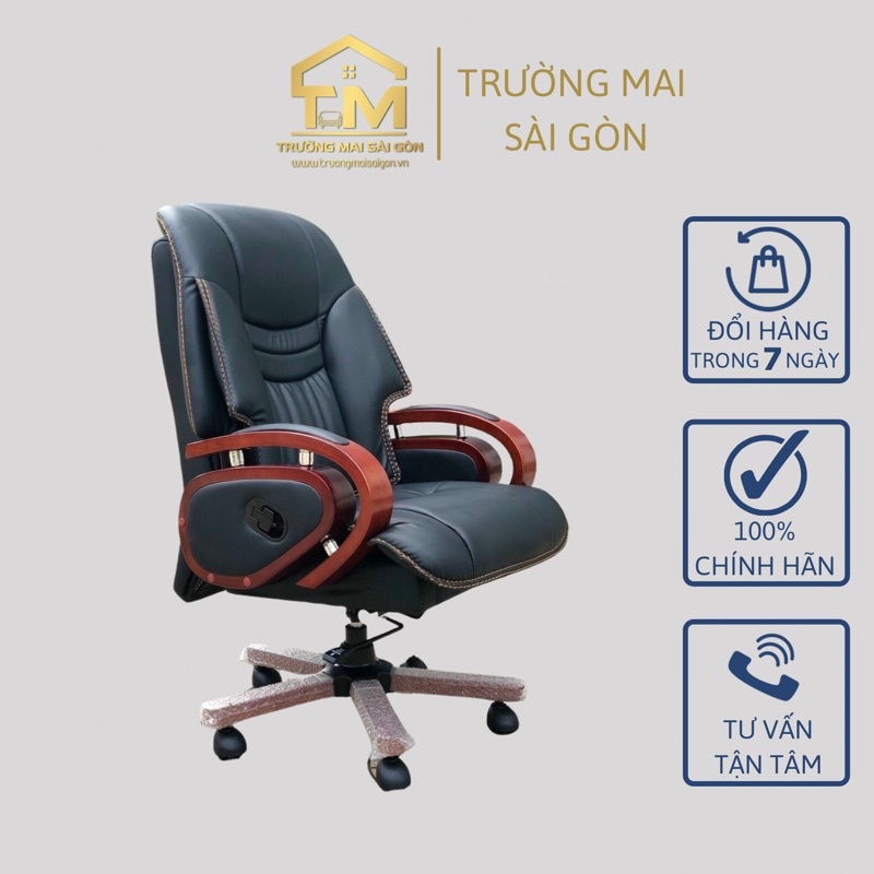 ghế văn phòng làm việc Giám Đốc nhập khẩu ngả sau 160 độ cánh tay gỗ tự nhiên sơn PU bóng cực sang Trường Mai
