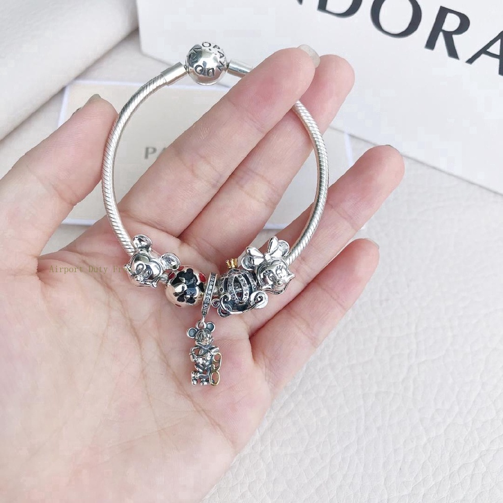 Vòng tay Pandora bằng bạc hình chuột Mickey dễ thương DIY sáng tạo cho nữ