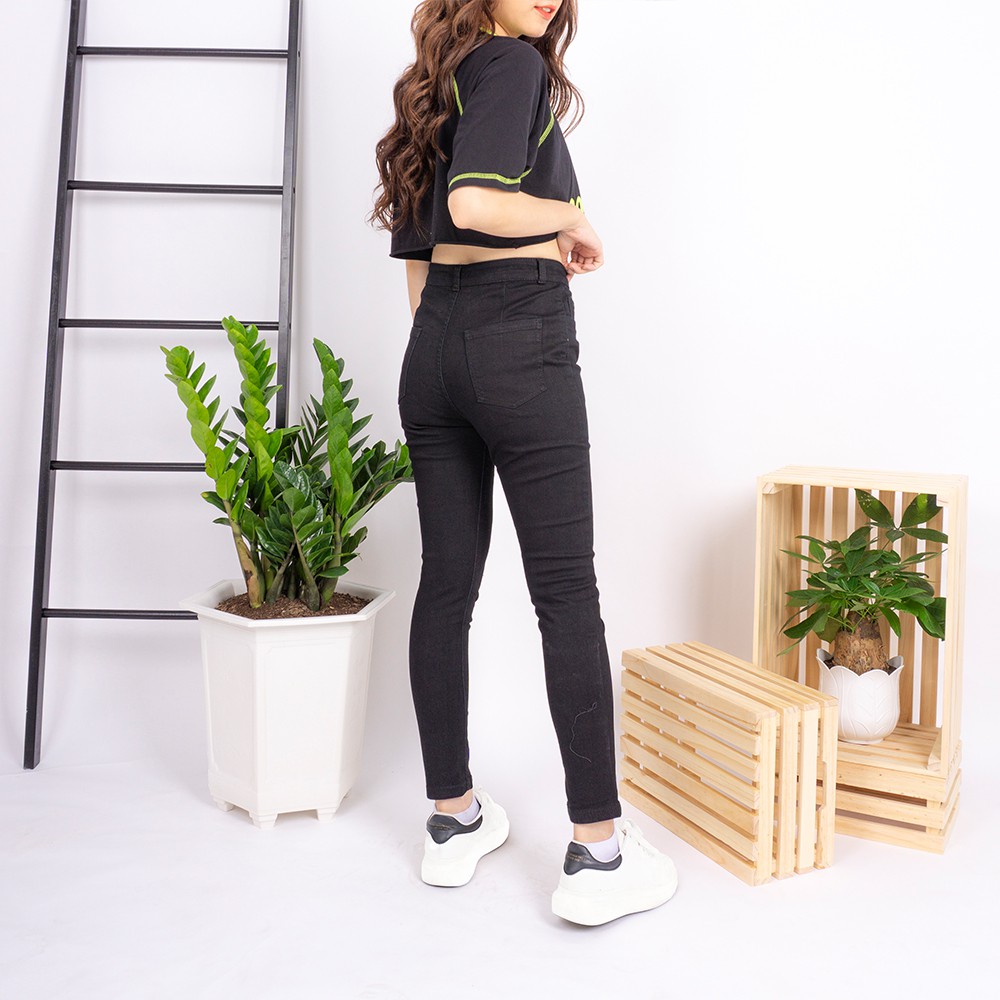 Quần jean nữ Ulzzang GENZ lưng cao màu đen co giãn thời trang ZWJ001 | BigBuy360 - bigbuy360.vn