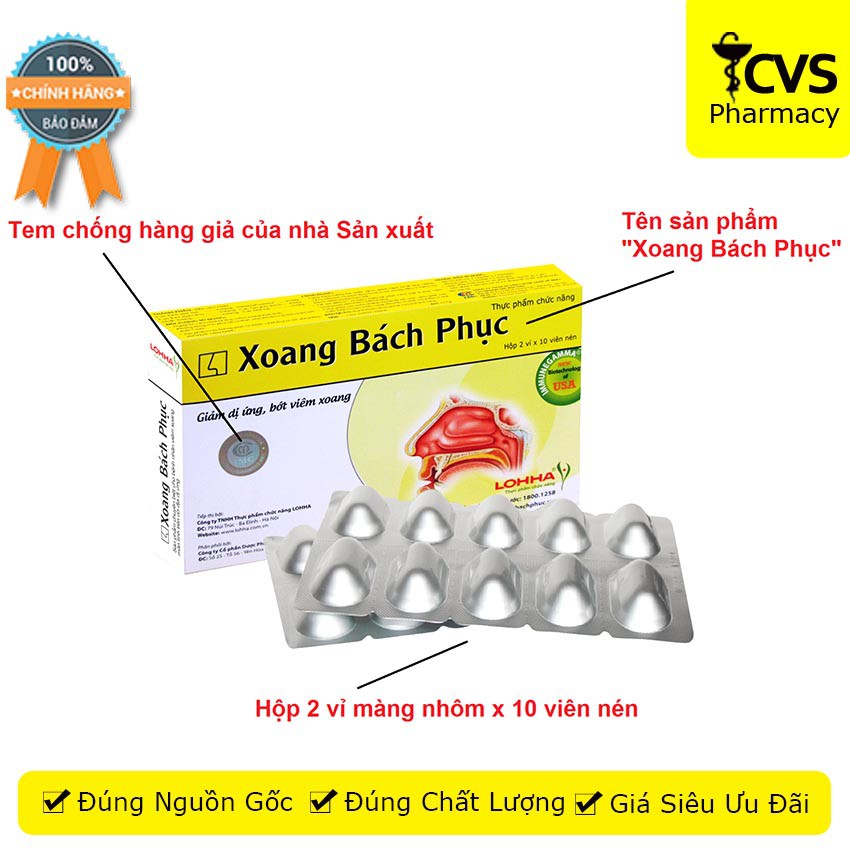 XOANG BÁCH PHỤC - Hỗ trợ điều trị viêm xoang, viêm mũi dị ứng Hộp 20 viên XOANGBACHPHUC - cvspharmacy