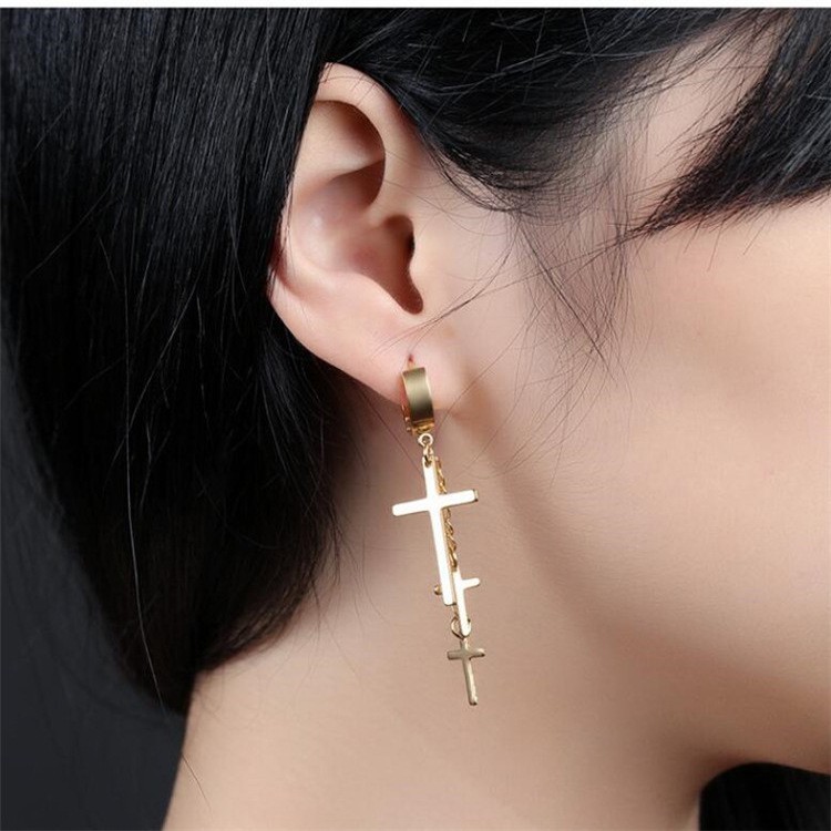 Khuyên Tai Thánh Giá Cá Tính, Bông Tai Nam Chữ Thập (1 Chiếc)