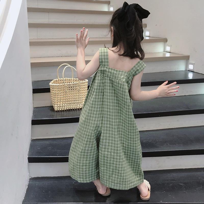 Bộ áo liền quần hai dây sọc ca rô phong cách Hàn Quốc cho bé gái từ 3-8 tuổi