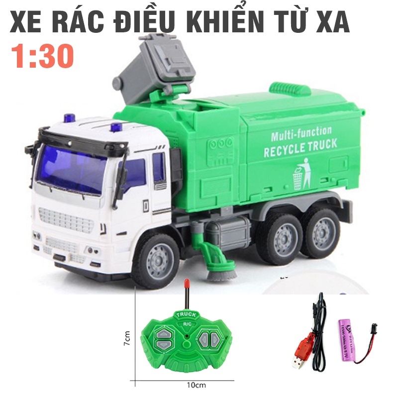 Xe chở rác điều khiển từ xa mô hình tỉ lệ 1:30 sử dụng pin sạc 3.7v 14500 500mah