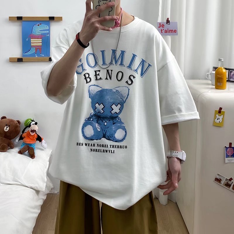 Áo Thun Tay Ngắn Dáng Rộng In Hình Gấu Hoạt Hình Thoải Mái Thời Trang Mùa Hè Cho Nam Và Nữ size M-5XL
