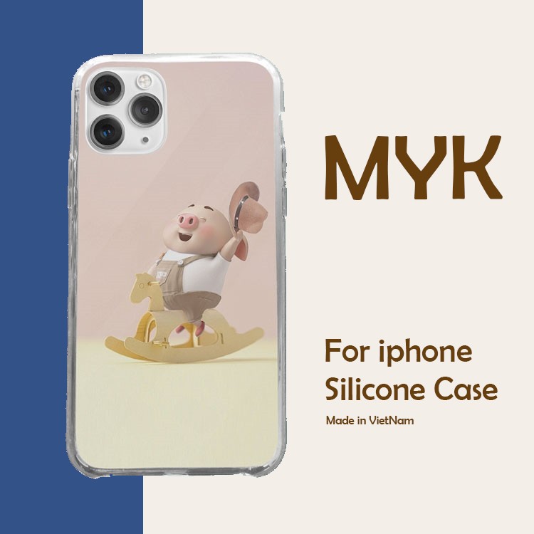Ốp Lưng Heo cưỡi ngựa gỗ tay cầm nón cối cho Iphone 5 6 7 8 Plus 11 12 Pro Max X Xr PIG20210051
