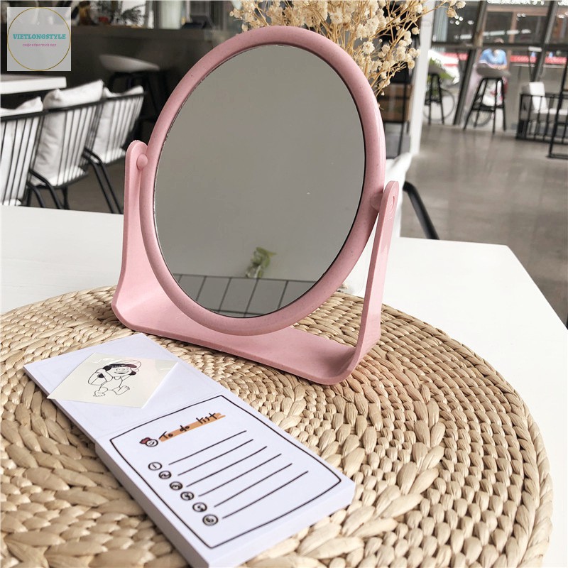 Gương Để Bàn Trang Điểm Cầm Tay Di Động Xoay 2 Mặt 180 độ