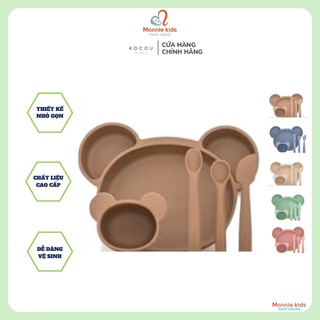 Set ăn dặm silicone cho bé Rocou, bộ ăn dặm 5 món hình gấu chịu nhiệt - Monnie Kids