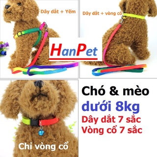 Vòng cổ chó & dây dắt chó mèo loại 7 sắc cầu vồng